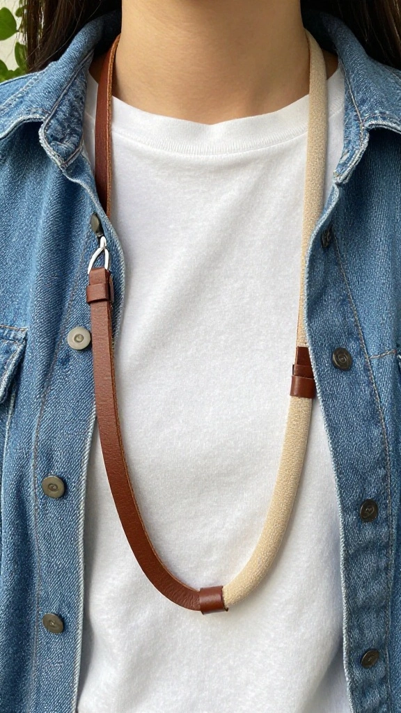 10 Wearable Air Purifier Necklace Ideas for Personal On-the-Go Protection - 7. Fabric and Leather Combo Necklace 1