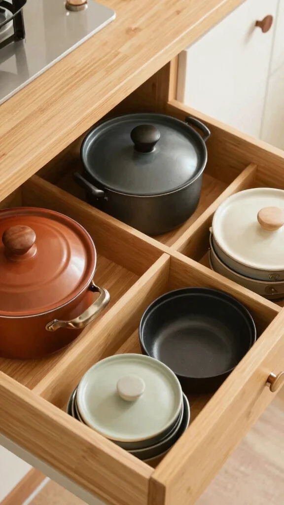 11 Pots and Pans Drawer Organization Ideas for a Neat Kitchen Cabinet - 1. Utilize Drawer Dividers 1