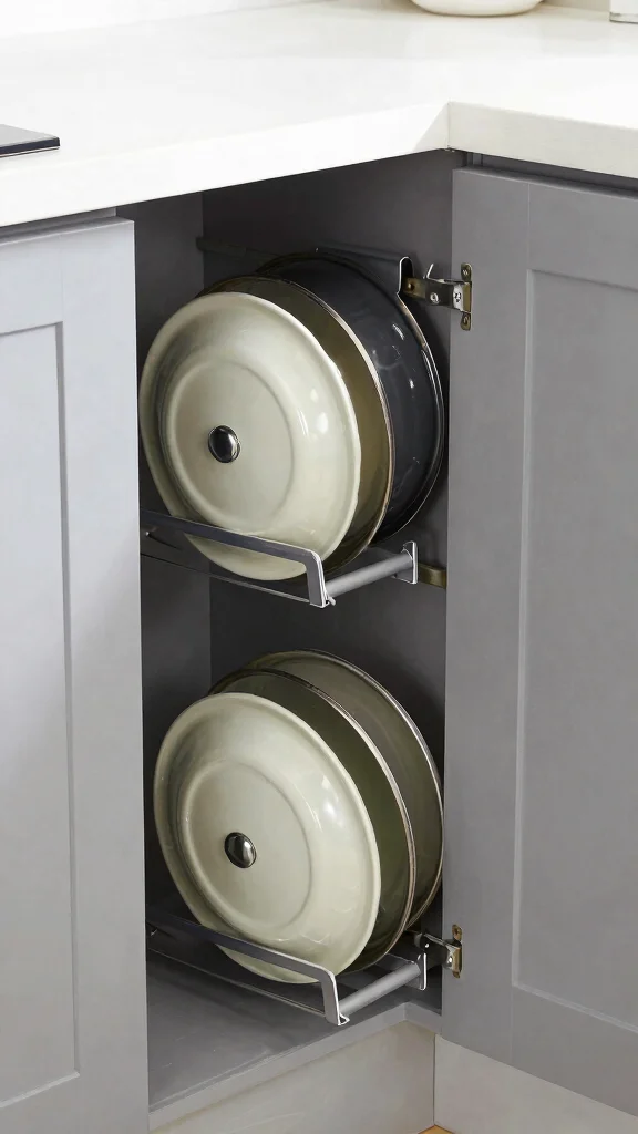 11 Pots and Pans Drawer Organization Ideas for a Neat Kitchen Cabinet - 2. Hang Lids on a Vertical Rack 1