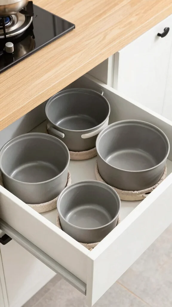 11 Pots and Pans Drawer Organization Ideas for a Neat Kitchen Cabinet - 3. Stack Your Pots Efficiently 1