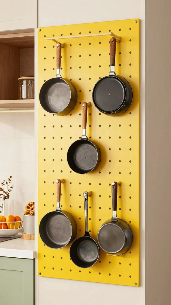 11 Pots and Pans Drawer Organization Ideas for a Neat Kitchen Cabinet - 7. Add a Pegboard Inside the Door 1