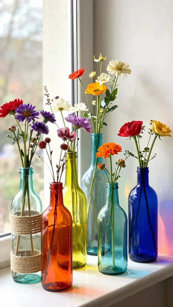 11 Quirky Vase Ideas for a Fun Unexpected Home Decor Statement - 2. Upcycled Glass Bottles 1