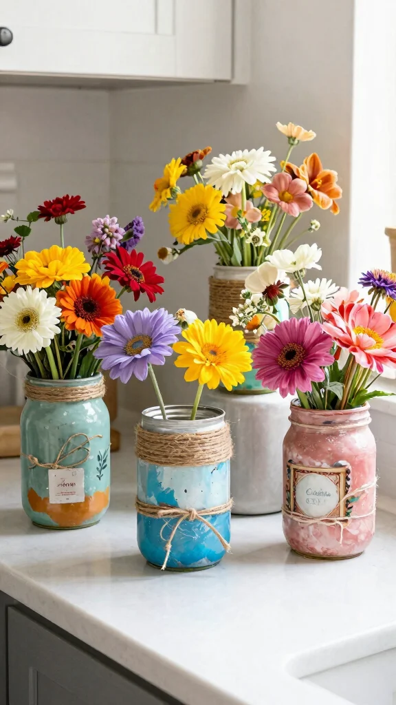 11 Quirky Vase Ideas for a Fun Unexpected Home Decor Statement - 7. Upcycled Jars and Cans 1