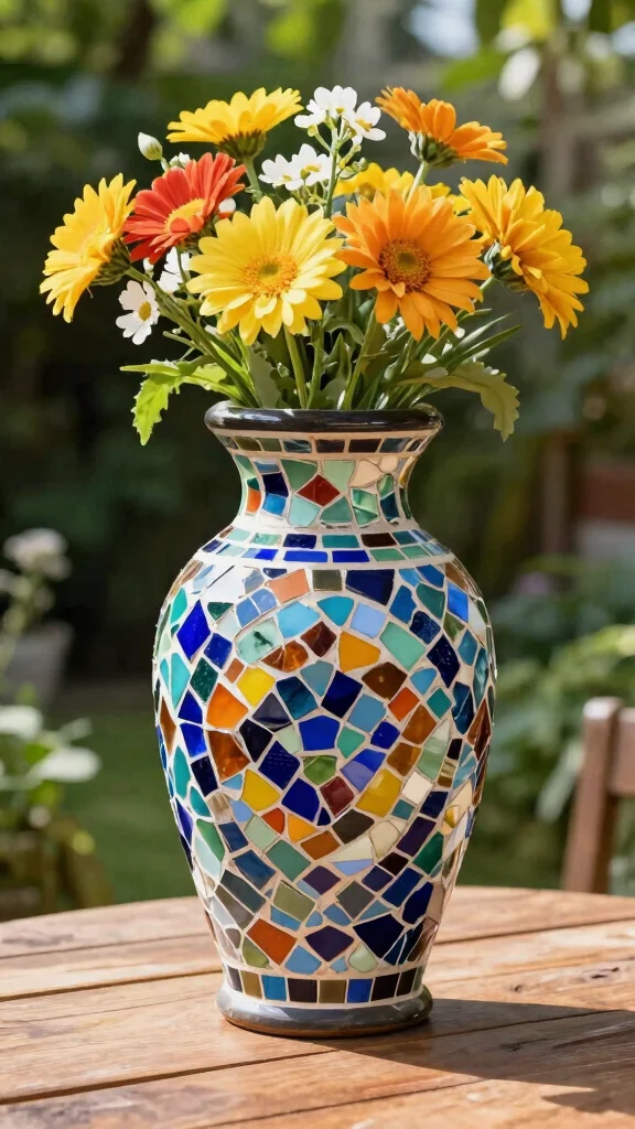 11 Quirky Vase Ideas for a Fun Unexpected Home Decor Statement - 8. Mosaic Tile Vases 1