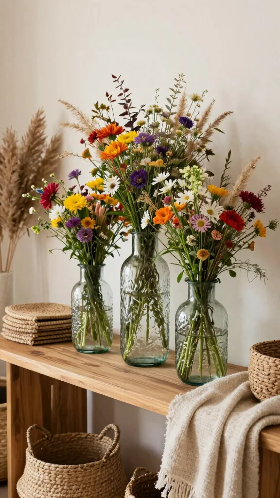 11 Set of 3 Glass Vase Ideas for a Delicate Light-Catching Display - 1. Bohemian Bliss with Textured Glass Vases 1
