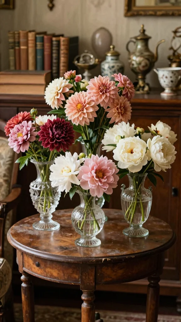 11 Set of 3 Glass Vase Ideas for a Delicate Light-Catching Display - 4. Vintage Vibe with Antique-Style Glass Vases 1