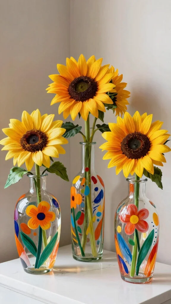 11 Set of 3 Glass Vase Ideas for a Delicate Light-Catching Display - 6. Artistic Flair with Hand-Painted Glass Vases 1