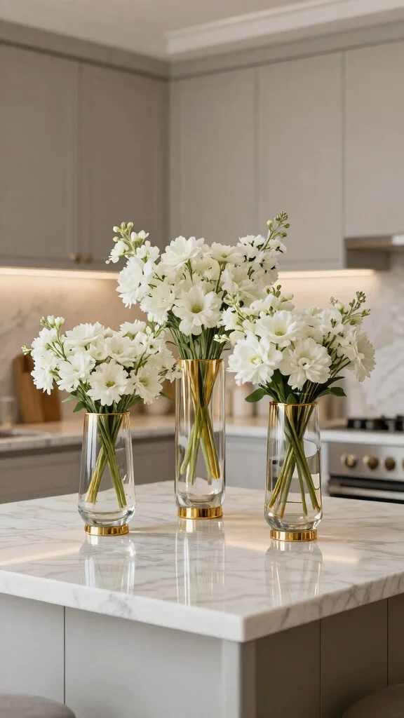11 Set of 3 Glass Vase Ideas for a Delicate Light-Catching Display - 7. Elegant Touch with Gold Accented Glass Vases 1