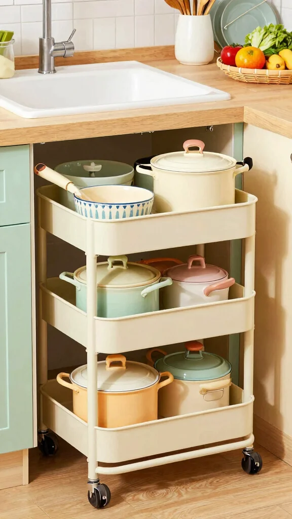 11 Under-Sink Pot Storage Ideas for Extra Kitchen Space - 10. Compact Trolley for Extra Storage 1