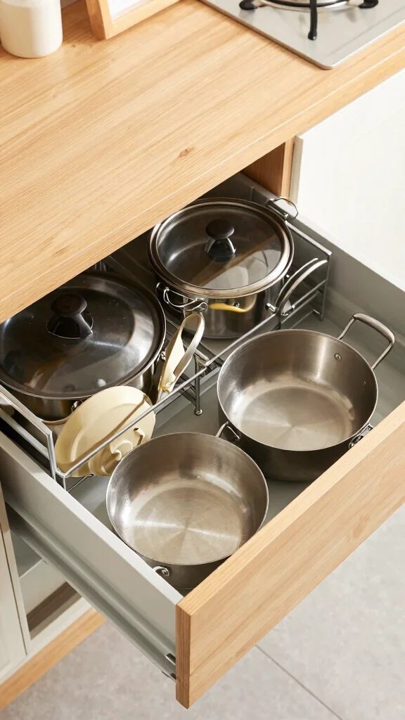11 Under-Sink Pot Storage Ideas for Extra Kitchen Space - 7. Utilize Drawer Dividers 1