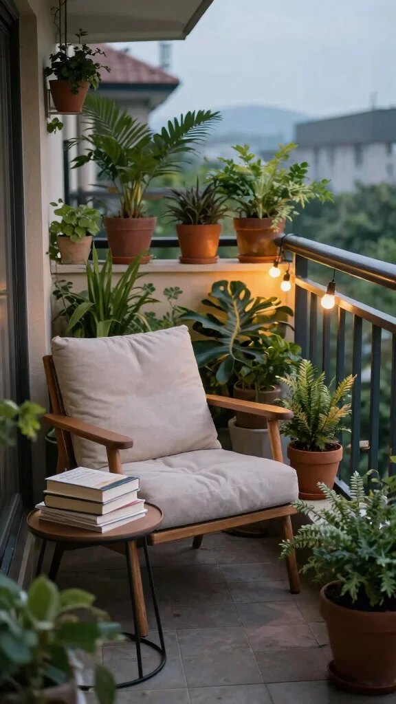 12 Balcony Pot Ideas for a Beautiful Space-Smart Container Garden - 12. Cozy Reading Nook with Pots 1