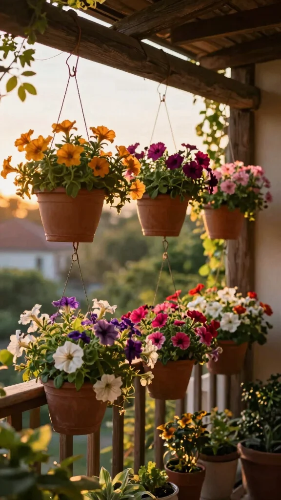12 Balcony Pot Ideas for a Beautiful Space-Smart Container Garden - 2. Hanging Flower Pots 1