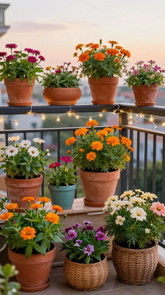 12 Balcony Pot Ideas for a Beautiful Space-Smart Container Garden - 5. Colorful Pot Collection 1