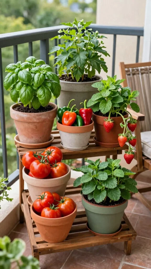 12 Balcony Pot Ideas for a Beautiful Space-Smart Container Garden - 6. Edible Balcony Garden 1