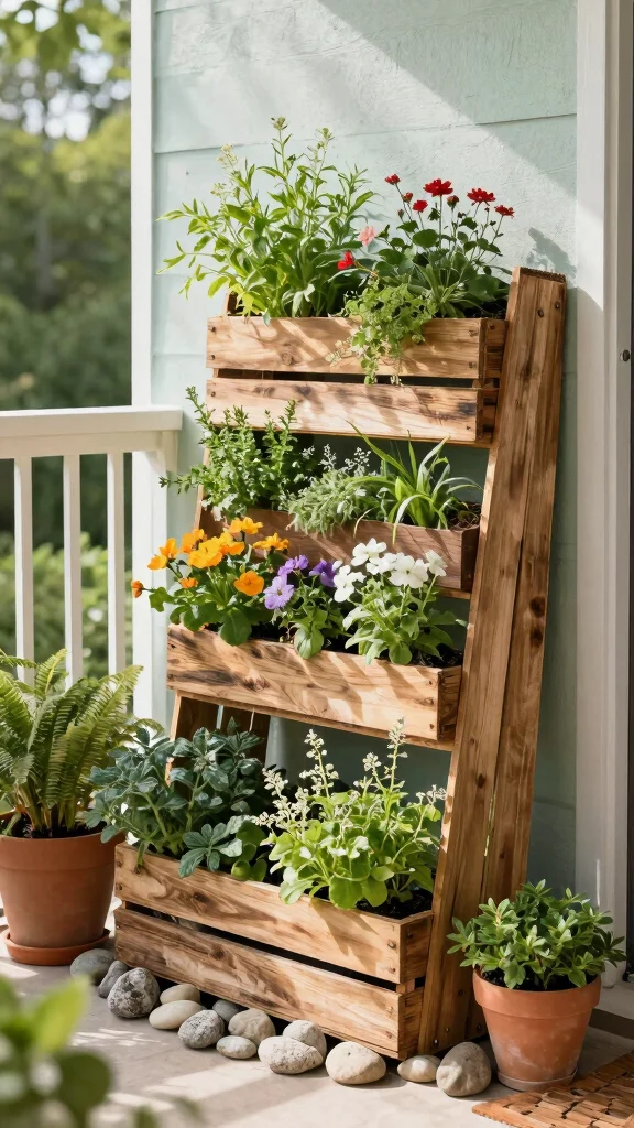 12 Balcony Pot Ideas for a Beautiful Space-Smart Container Garden - 8. DIY Vertical Pallet Garden 1