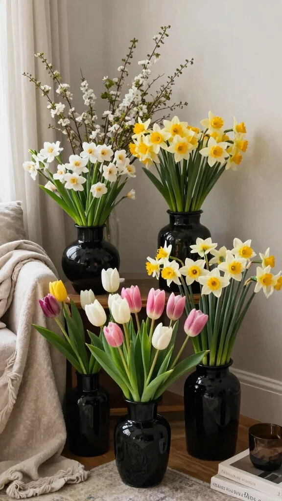 12 Black Vase Ideas for a Bold Grounding Home Decor Accent - 10. Seasonal Black Vase Arrangements 1