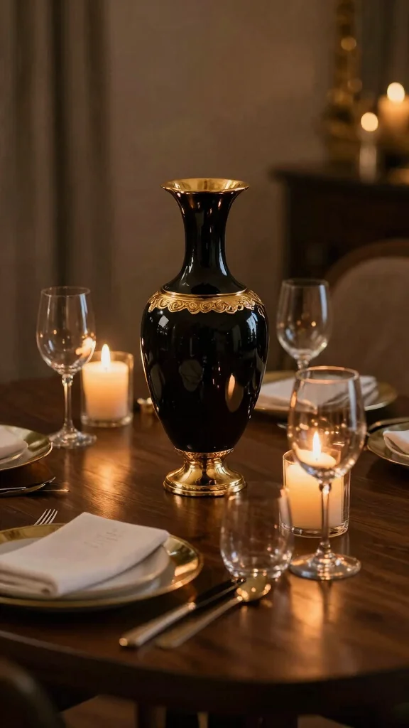 12 Black Vase Ideas for a Bold Grounding Home Decor Accent - 8. Black Vases with Gold Accents 1