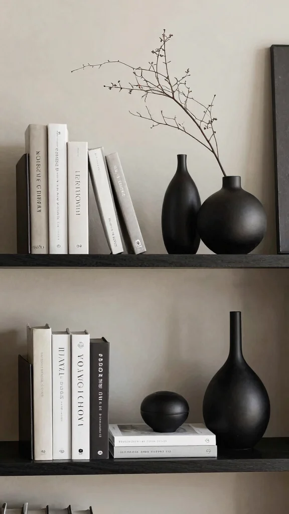 12 Black Vase Ideas for a Bold Grounding Home Decor Accent - 9. Black Vases as Bookends 1