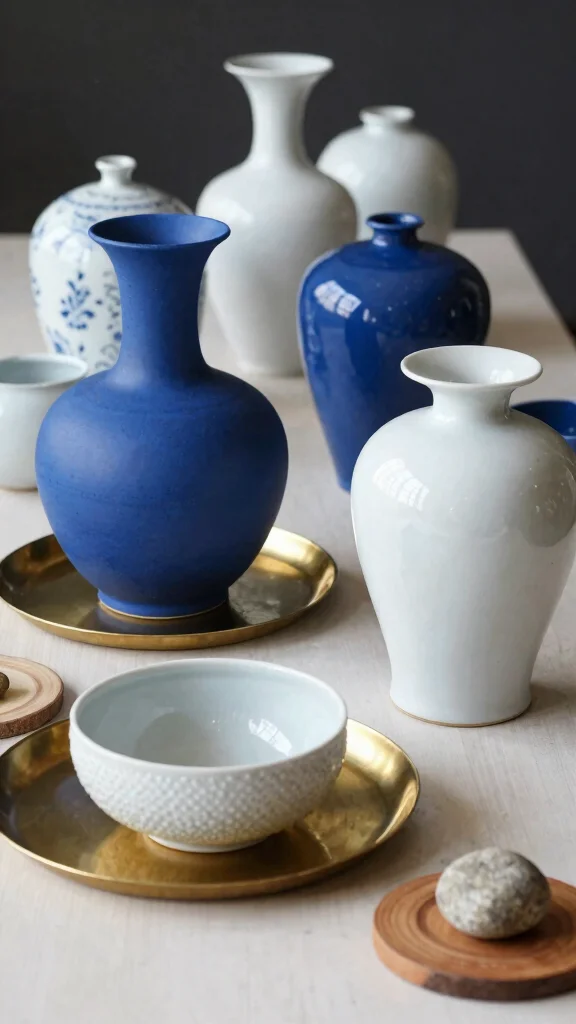 12 Blue and White Vase Ideas for a Classic Timeless Home Display - 12. Layering Textures 1