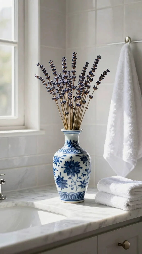 12 Blue and White Vase Ideas for a Classic Timeless Home Display - 3. Bathroom Elegance 1