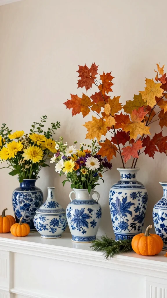 12 Blue and White Vase Ideas for a Classic Timeless Home Display - 5. Seasonal Themes 1