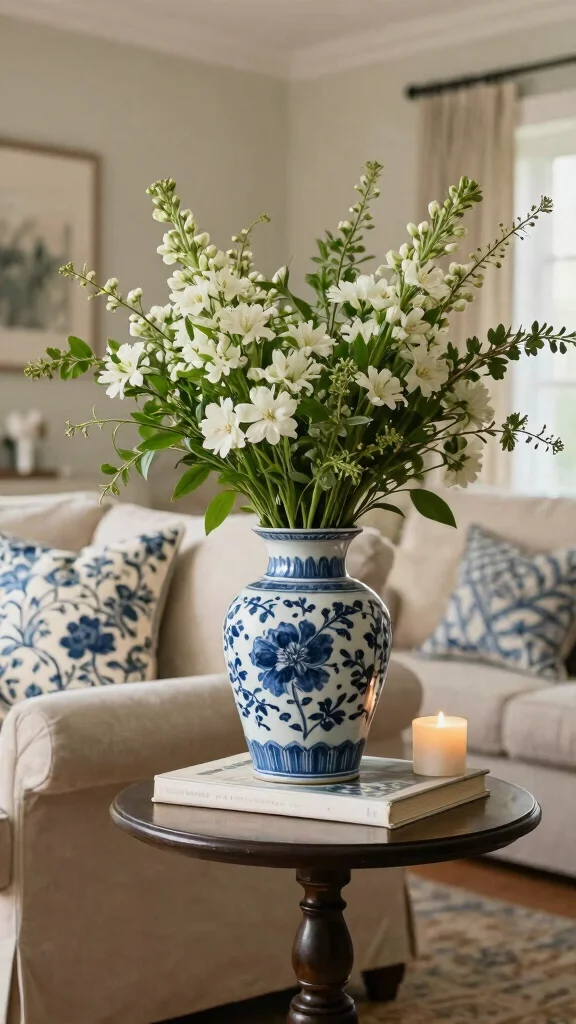 12 Blue and White Vase Ideas for a Classic Timeless Home Display - 7. Living Room Charm 1