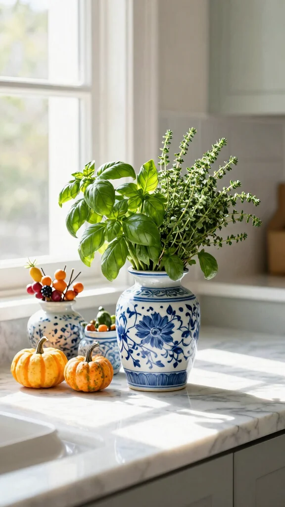 12 Blue and White Vase Ideas for a Classic Timeless Home Display - 8. Kitchen Accents 1
