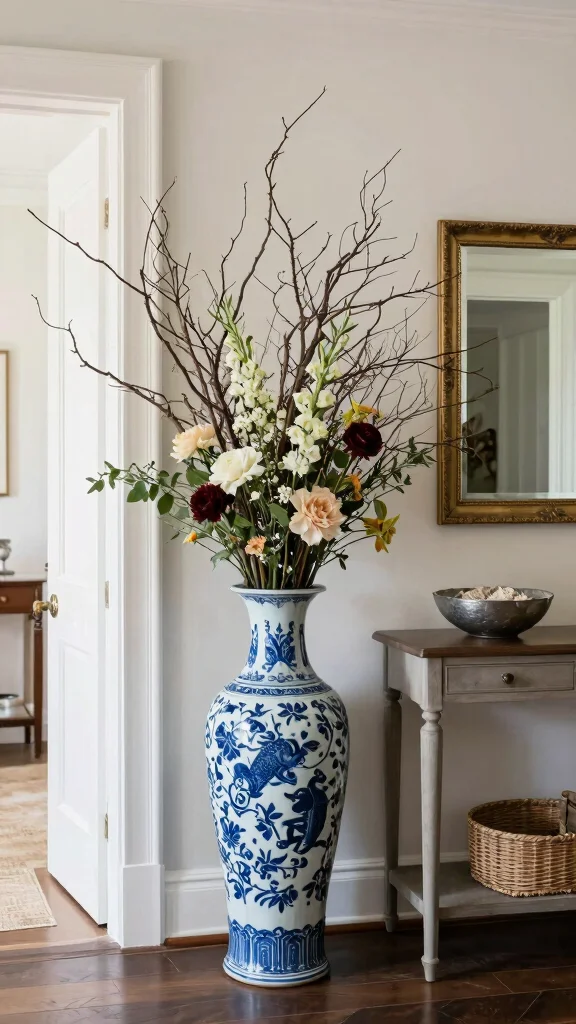 12 Blue and White Vase Ideas for a Classic Timeless Home Display - 9. Entryway Statements 1