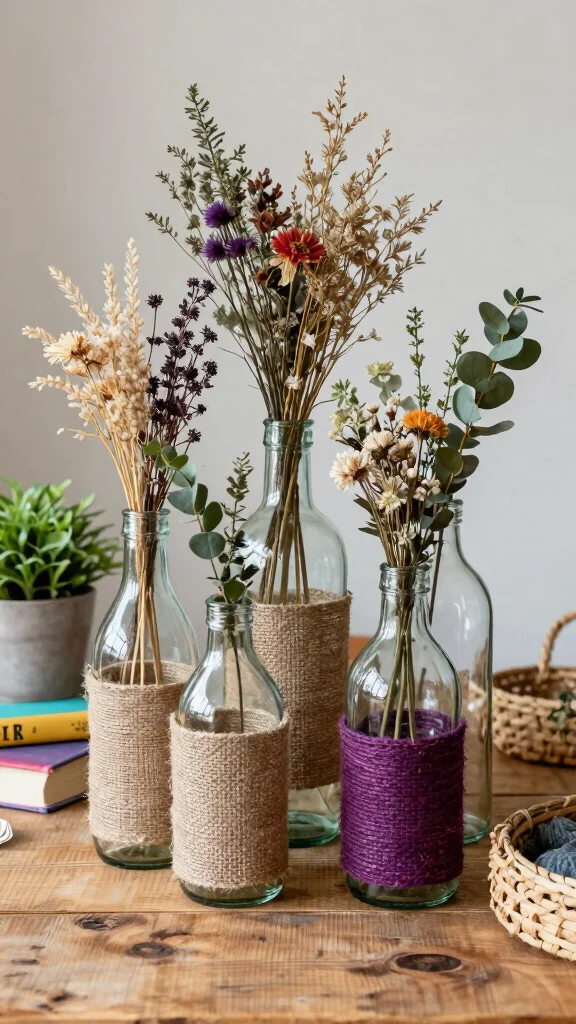 12 Boho Vase Ideas for a Layered Eclectic Free-Spirited Home Display - 1. Upcycled Glass Bottles 1