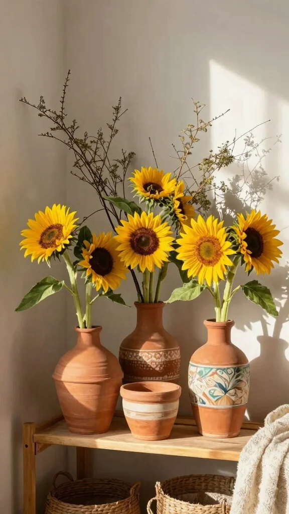 12 Boho Vase Ideas for a Layered Eclectic Free-Spirited Home Display - 2. Terracotta Planters as Vases 1