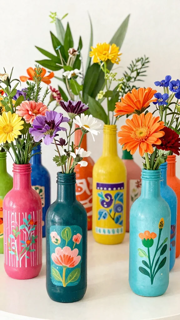 12 Boho Vase Ideas for a Layered Eclectic Free-Spirited Home Display - 7. Colorful Plastic Bottles 1