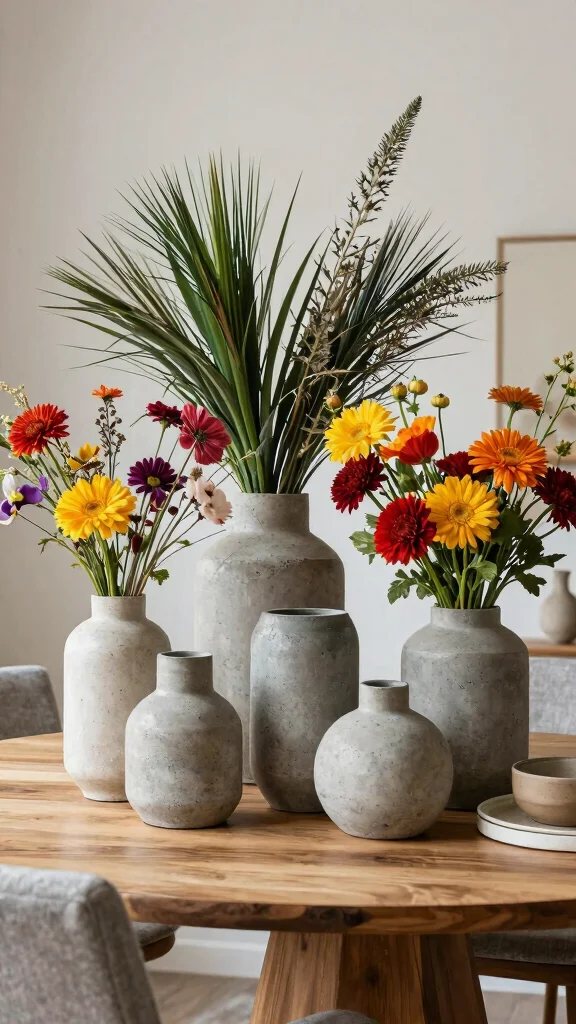 12 Boho Vase Ideas for a Layered Eclectic Free-Spirited Home Display - 8. Concrete Vases 1