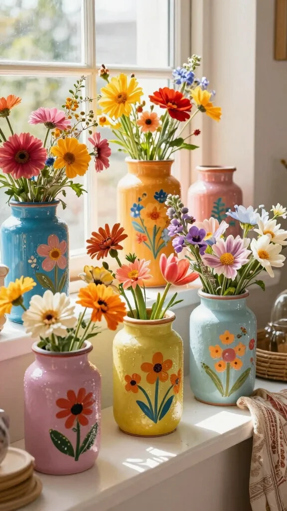 12 Boho Vase Ideas for a Layered Eclectic Free-Spirited Home Display - 9. Painted Jar Vases 1