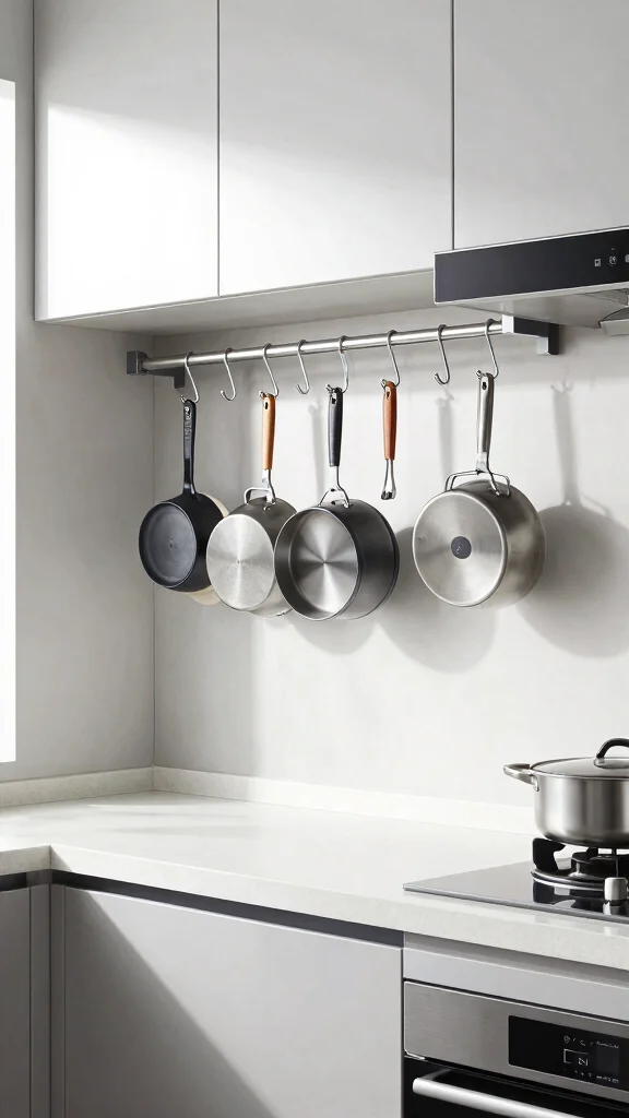 12 Ceiling-Hung Pot Ideas for a Beautiful Space-Saving Kitchen - 10. Easy Access with Rail Systems 1