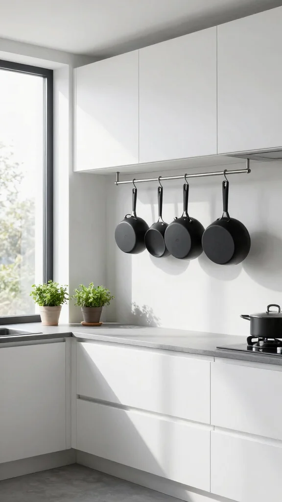 12 Ceiling-Hung Pot Ideas for a Beautiful Space-Saving Kitchen - 2. Modern Minimalism with Sleek Lines 1