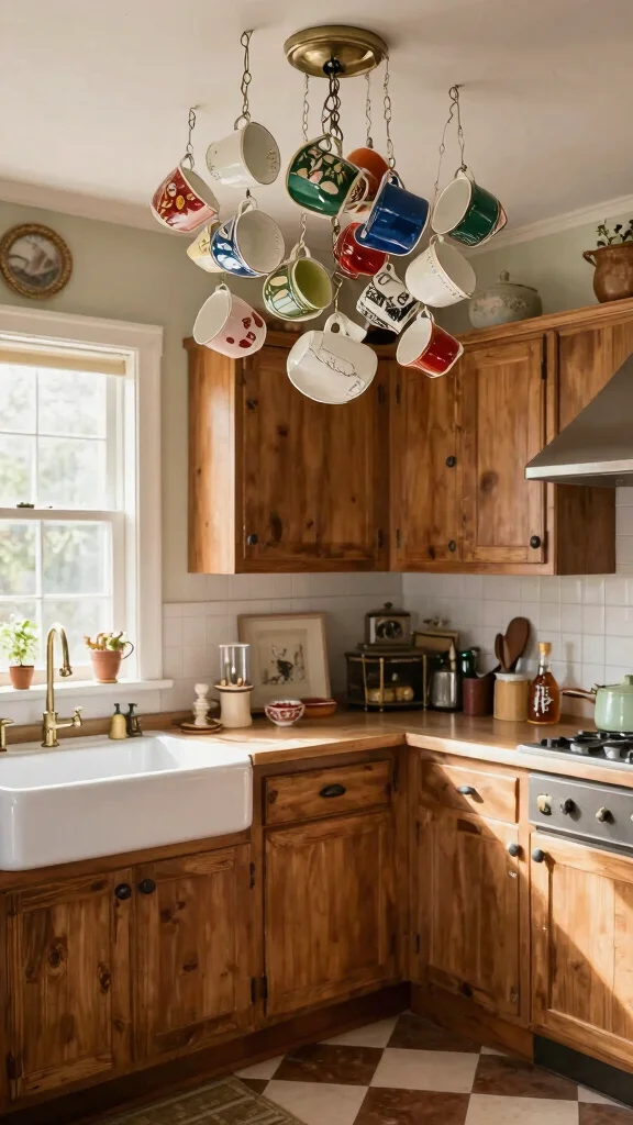 12 Ceiling-Hung Pot Ideas for a Beautiful Space-Saving Kitchen - 7. Vintage Finds with Teacups and Saucers 1