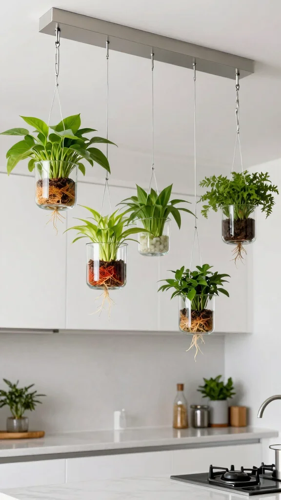 12 Ceiling-Hung Pot Ideas for a Beautiful Space-Saving Kitchen - 8. Culinary Showcase with Clear Glass Pots 1