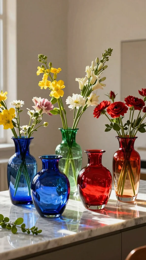 12 Colorful Vase Ideas for a Joyful Bold Eye-Catching Home Accent - 2. Glassy Brights 1