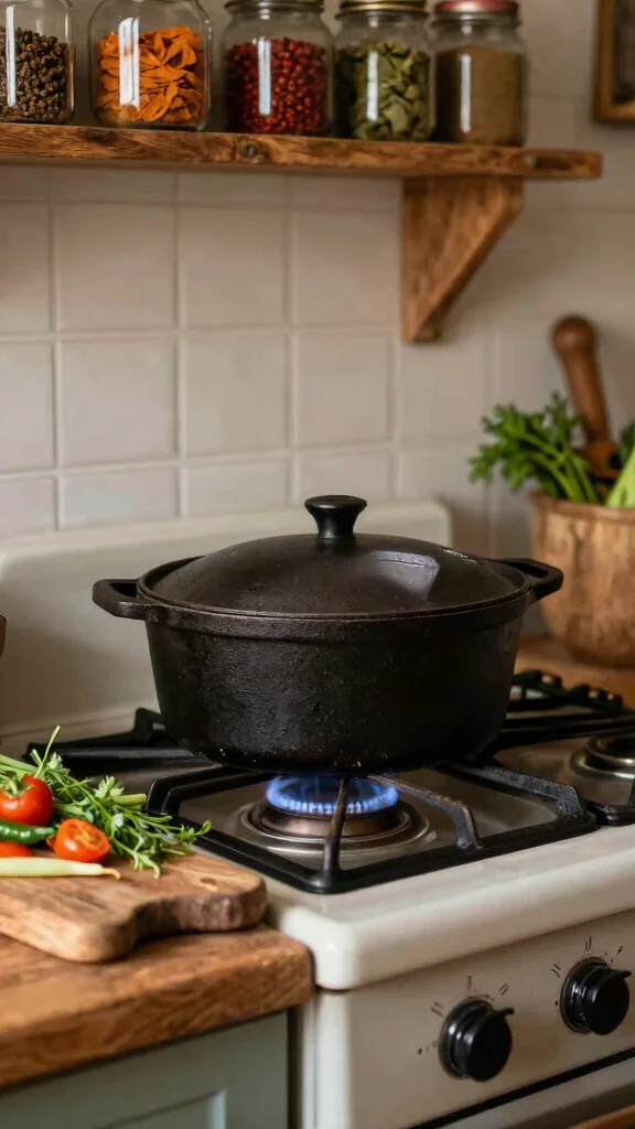 12 Cooking Pot Ideas for Every Stovetop Style and Kitchen Aesthetic - 2. Rustic Cast Iron Cookware 1
