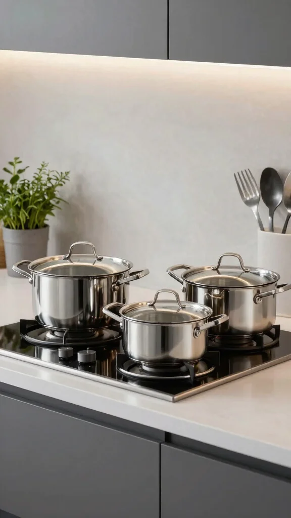 12 Cooking Pot Ideas for Every Stovetop Style and Kitchen Aesthetic - 4. Modern Stainless Steel Cookware 1