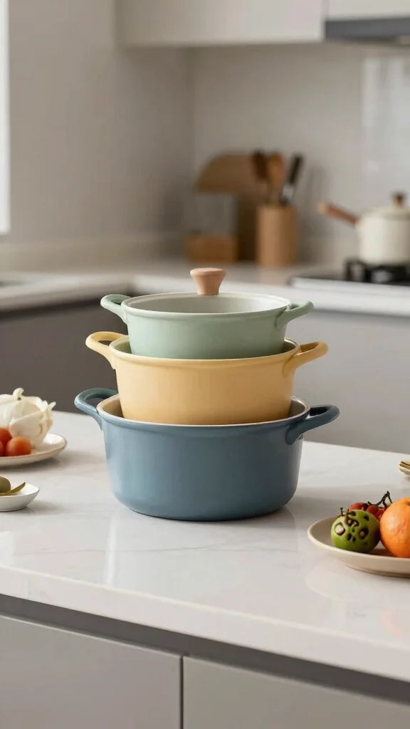 12 Cooking Pot Ideas for Every Stovetop Style and Kitchen Aesthetic - 7. Space-Saving Stackable Pots 1