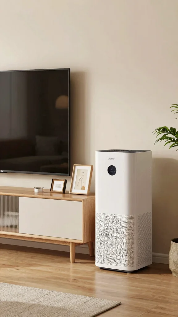12 Coway Air Purifier Ideas for a Reliable Quiet Efficient Home Setup - 9. Alongside Your Entertainment Center 1