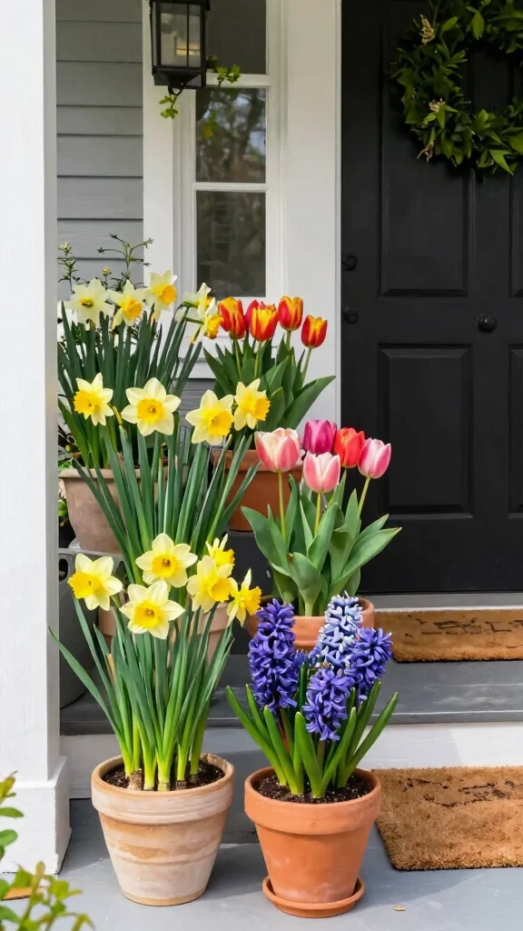 12 Front Door Pot Ideas for a Stylish Seasonal Entry Display - 1. Vibrant Spring Blooms 1