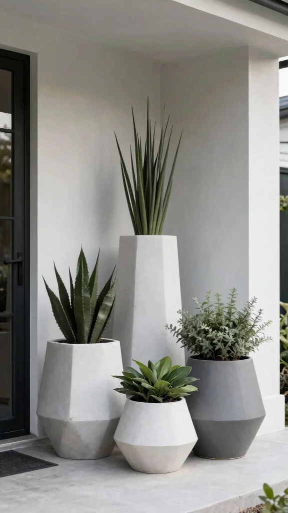 12 Front Door Pot Ideas for a Stylish Seasonal Entry Display - 10. Bold Geometric Designs 1