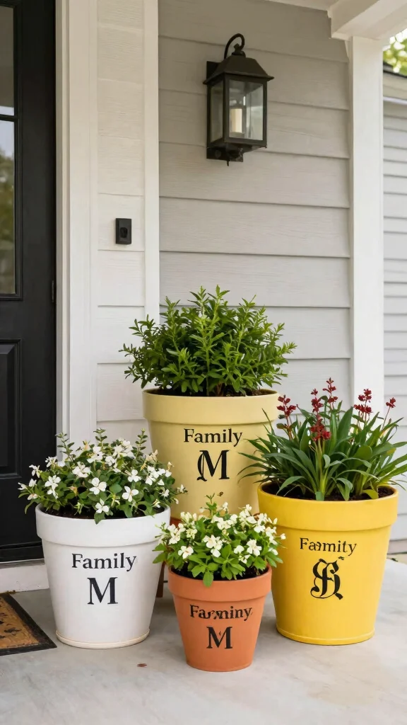 12 Front Door Pot Ideas for a Stylish Seasonal Entry Display - 12. Personalized Pot Displays 1