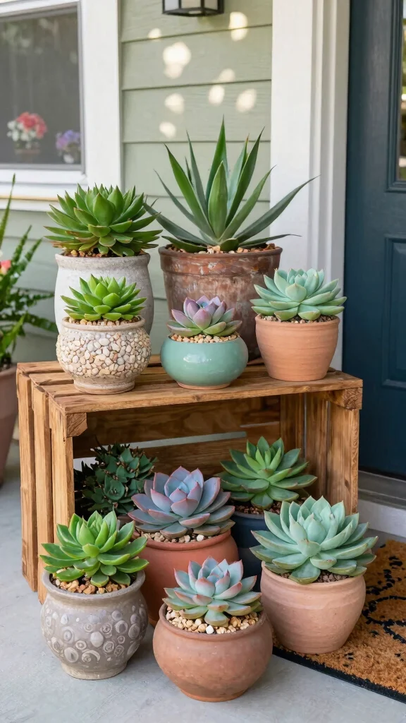 12 Front Door Pot Ideas for a Stylish Seasonal Entry Display - 2. Summer Succulent Showcase 1
