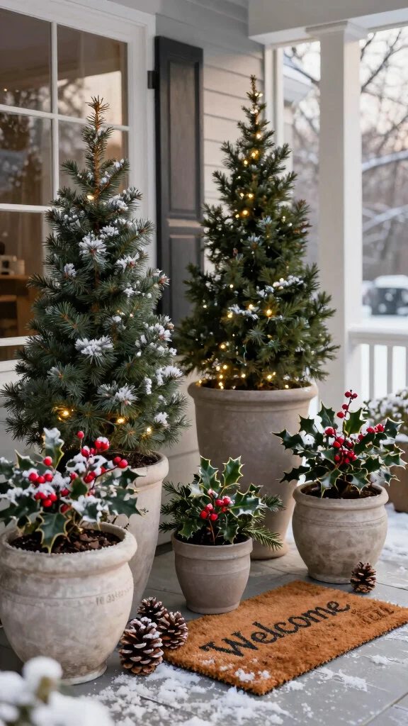 12 Front Door Pot Ideas for a Stylish Seasonal Entry Display - 4. Winter Wonderland Containers 1