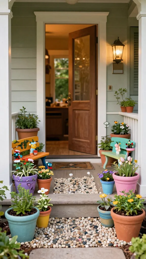 12 Front Door Pot Ideas for a Stylish Seasonal Entry Display - 5. Whimsical Fairy Garden Pots 1