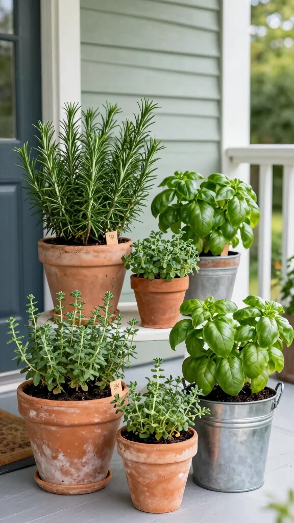 12 Front Door Pot Ideas for a Stylish Seasonal Entry Display - 7. Seasonal Herb Planters 1
