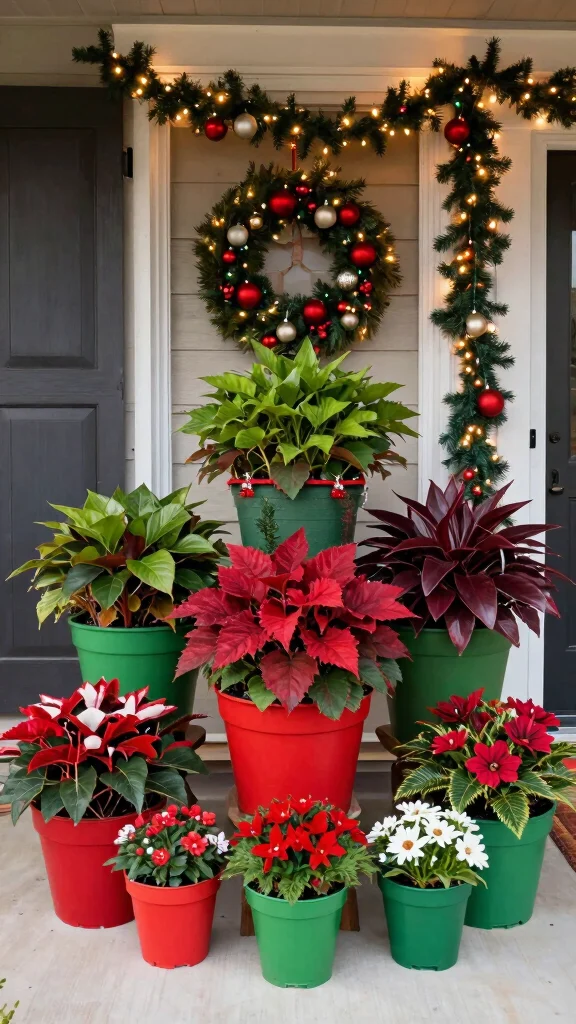 12 Front Door Pot Ideas for a Stylish Seasonal Entry Display - 8. Colorful Holiday Pots 1